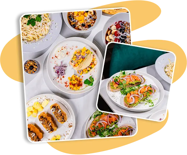 Salmon taco with mango slaw and colorful hummus trio served with crispy pita, made fresh at Salt & Butter